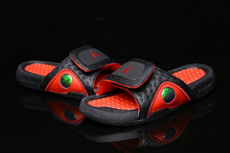 Women Air Jordan Hydro 13 Sandals Black Red - Click Image to Close